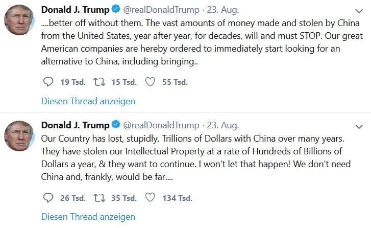 Twitter_Donald Trump im Handelsstreit mit China